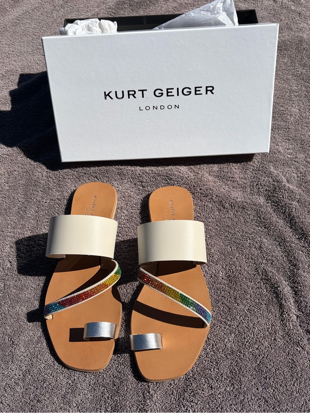 Kurt Geiger Leather Slip-On Sandals with Rainbow Crystal Straps Women’s 8.5 - Picture 4 of 14